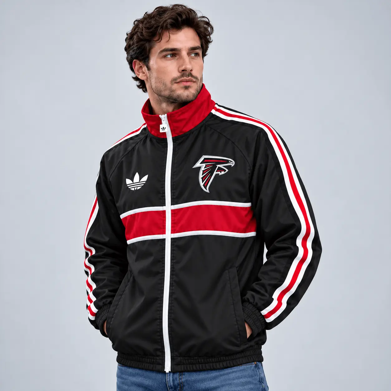 Atlanta Falcons | Premium NFL Vintage Heritage Triple Stripe Full-Zip Casual Jacket TD - Image 2