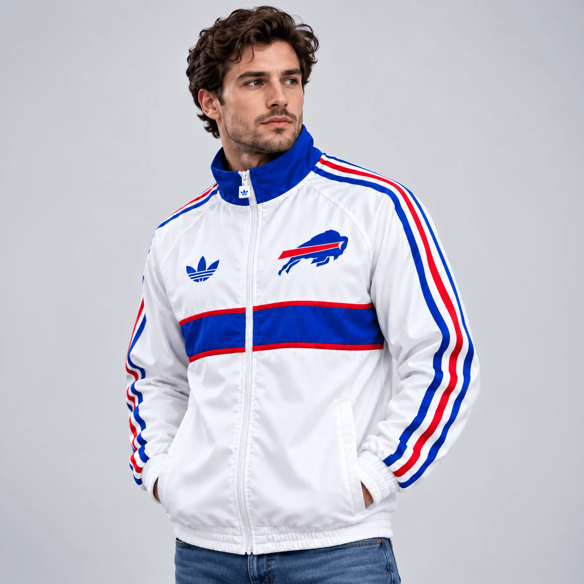 Buffalo Bills | Premium NFL Vintage Heritage Triple Stripe Full-Zip Casual Jacket TD - Image 2
