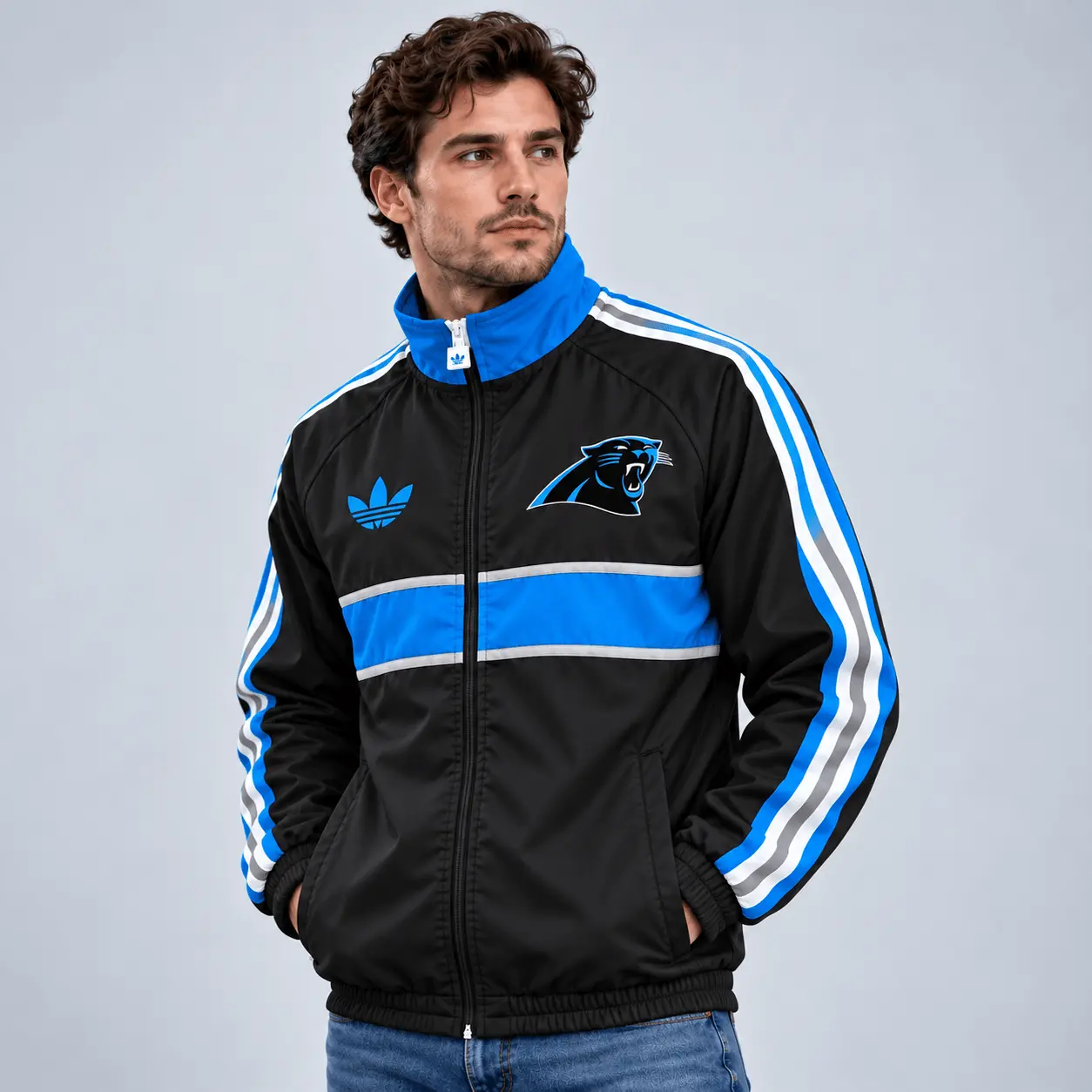 Carolina Panthers | Premium NFL Vintage Heritage Triple Stripe Full-Zip Casual Jacket TD - Image 2