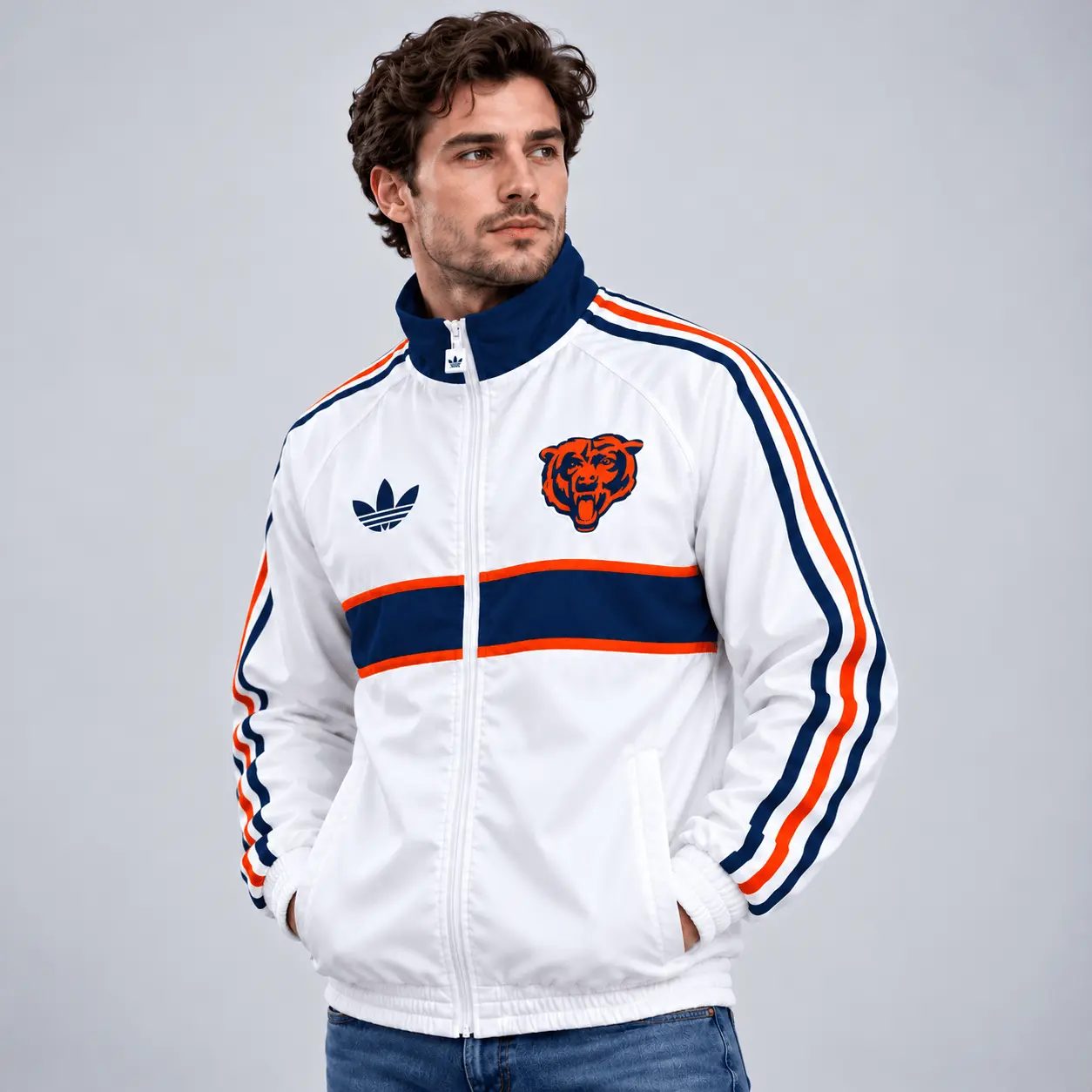 Chicago Bears | Premium NFL Vintage Heritage Triple Stripe Full-Zip Casual Jacket TD - Image 2