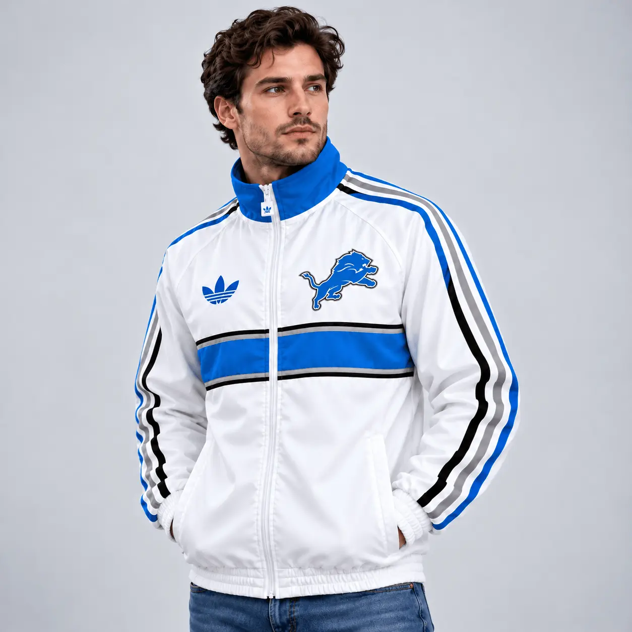 Detroit Lions | Premium NFL Vintage Heritage Triple Stripe Full-Zip Casual Jacket TD - Image 2