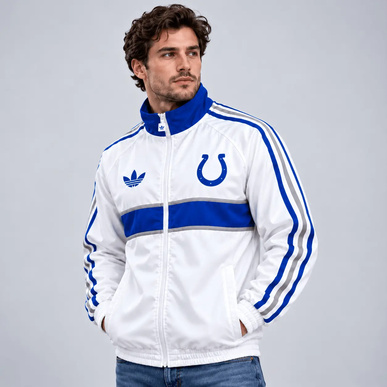 Indianapolis Colts | Premium NFL Vintage Heritage Triple Stripe Full-Zip Casual Jacket TD - Image 2