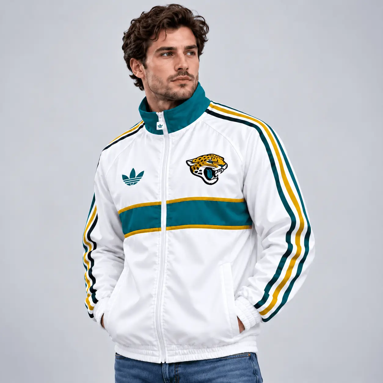 Jacksonville Jaguars | Premium NFL Vintage Heritage Triple Stripe Full-Zip Casual Jacket TD - Image 2