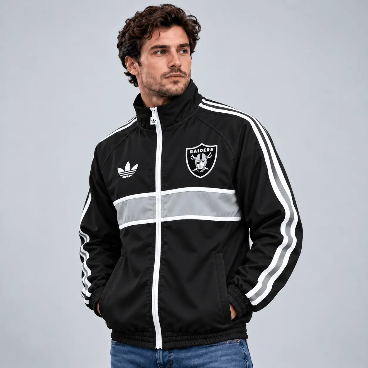 Las Vegas Raiders | Premium NFL Vintage Heritage Triple Stripe Full-Zip Casual Jacket TD - Image 2