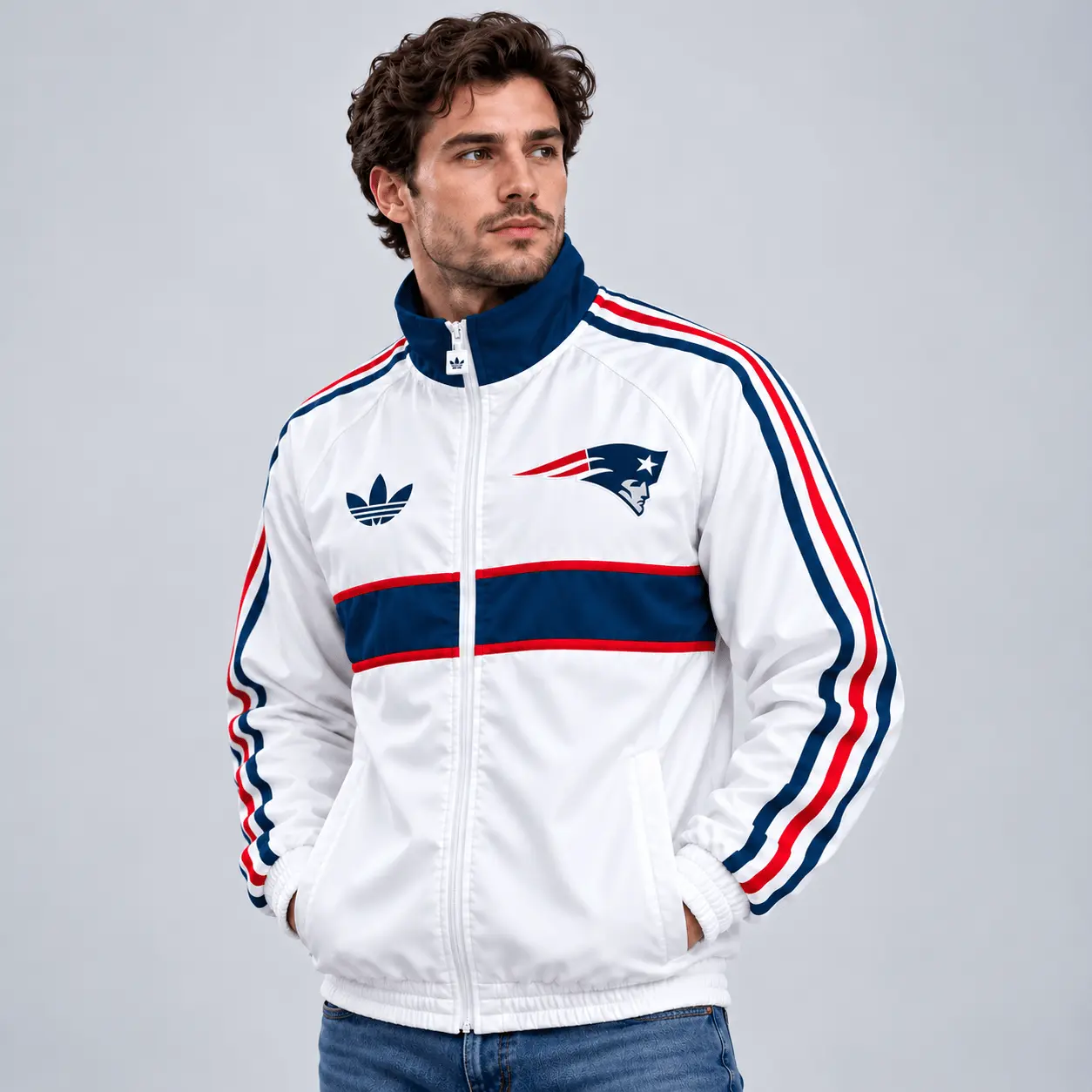 New England Patriots | Premium NFL Vintage Heritage Triple Stripe Full-Zip Casual Jacket TD - Image 2