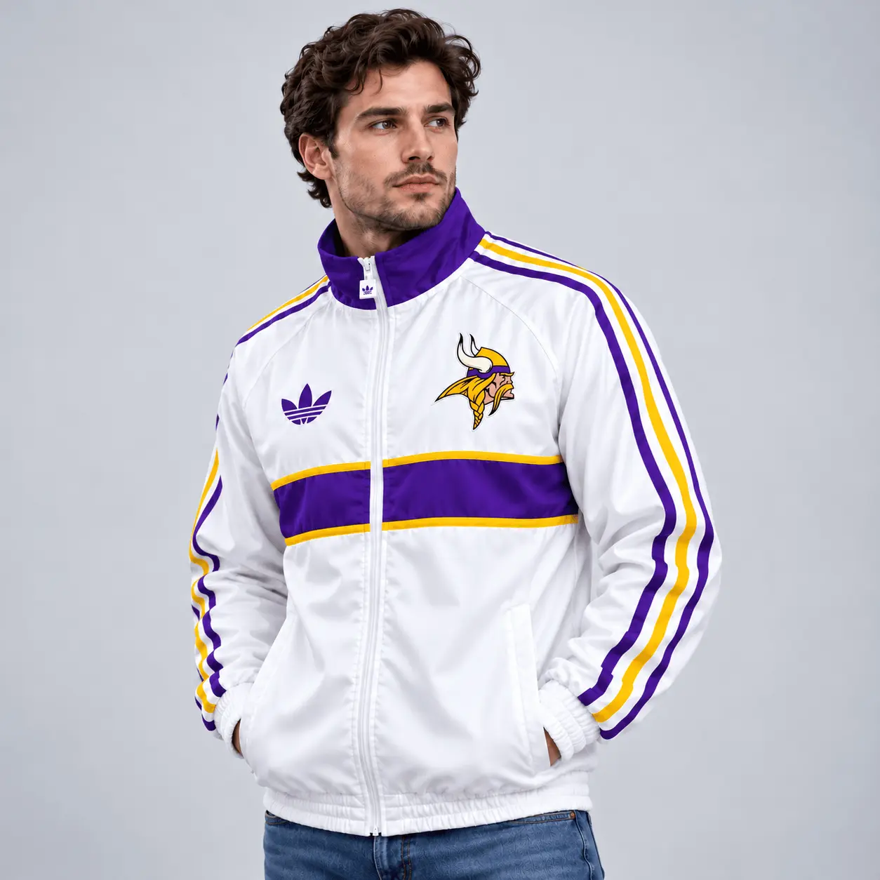 Minnesota Vikings | Premium NFL Vintage Heritage Triple Stripe Full-Zip Casual Jacket TD - Image 2
