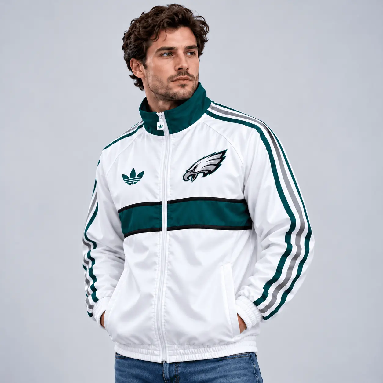 Philadelphia Eagles | Premium NFL Vintage Heritage Triple Stripe Full-Zip Casual Jacket TD - Image 2