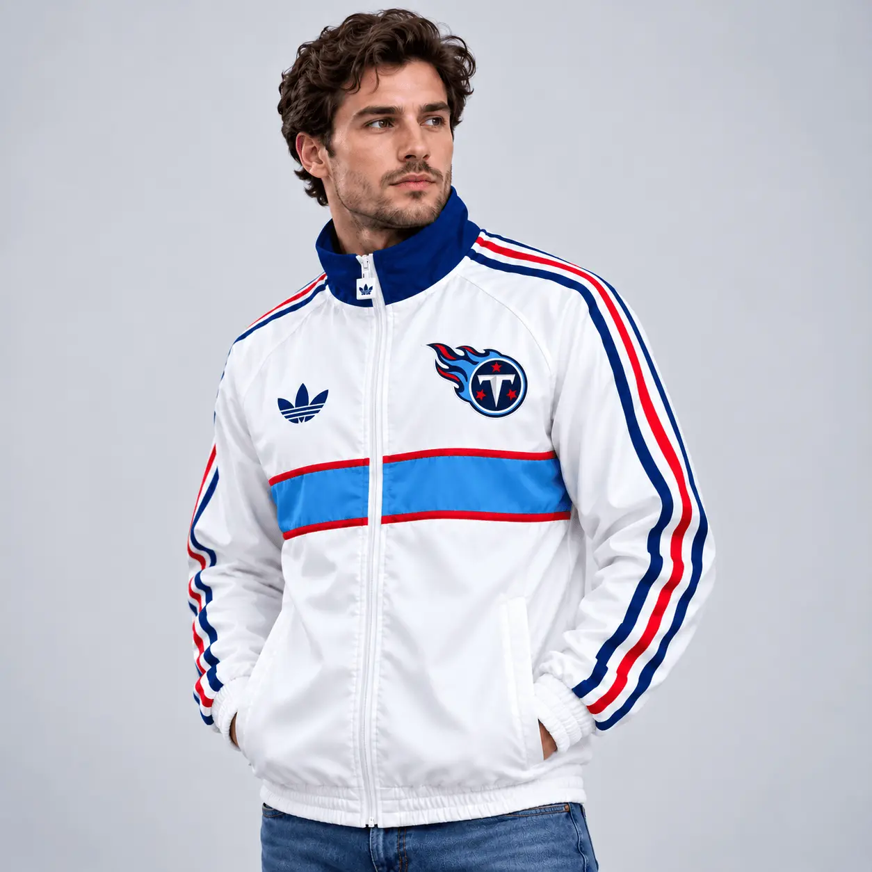 Tennessee Titans | Premium NFL Vintage Heritage Triple Stripe Full-Zip Casual Jacket TD - Image 2