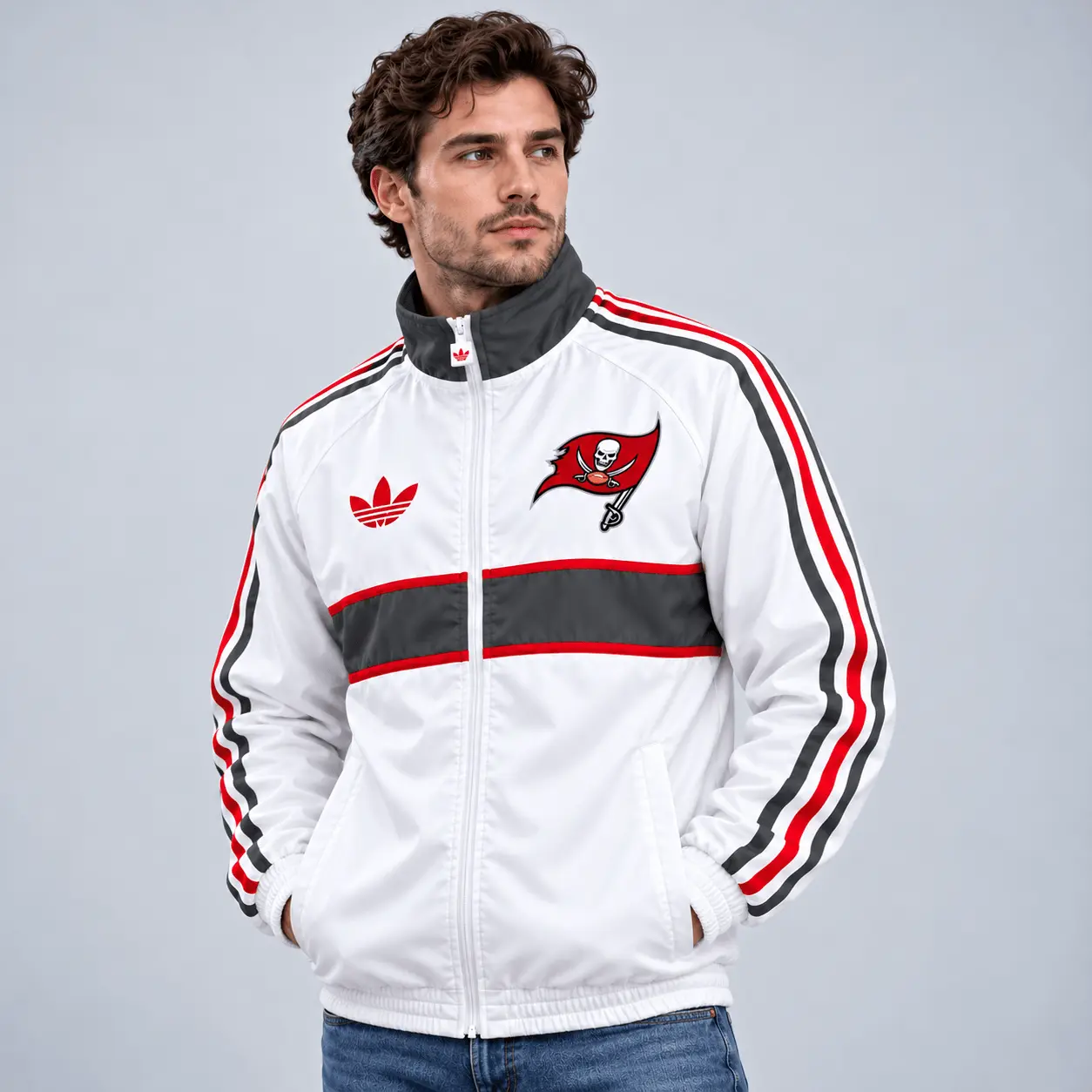 Tampa Bay Buccaneers | Premium NFL Vintage Heritage Triple Stripe Full-Zip Casual Jacket TD - Image 2