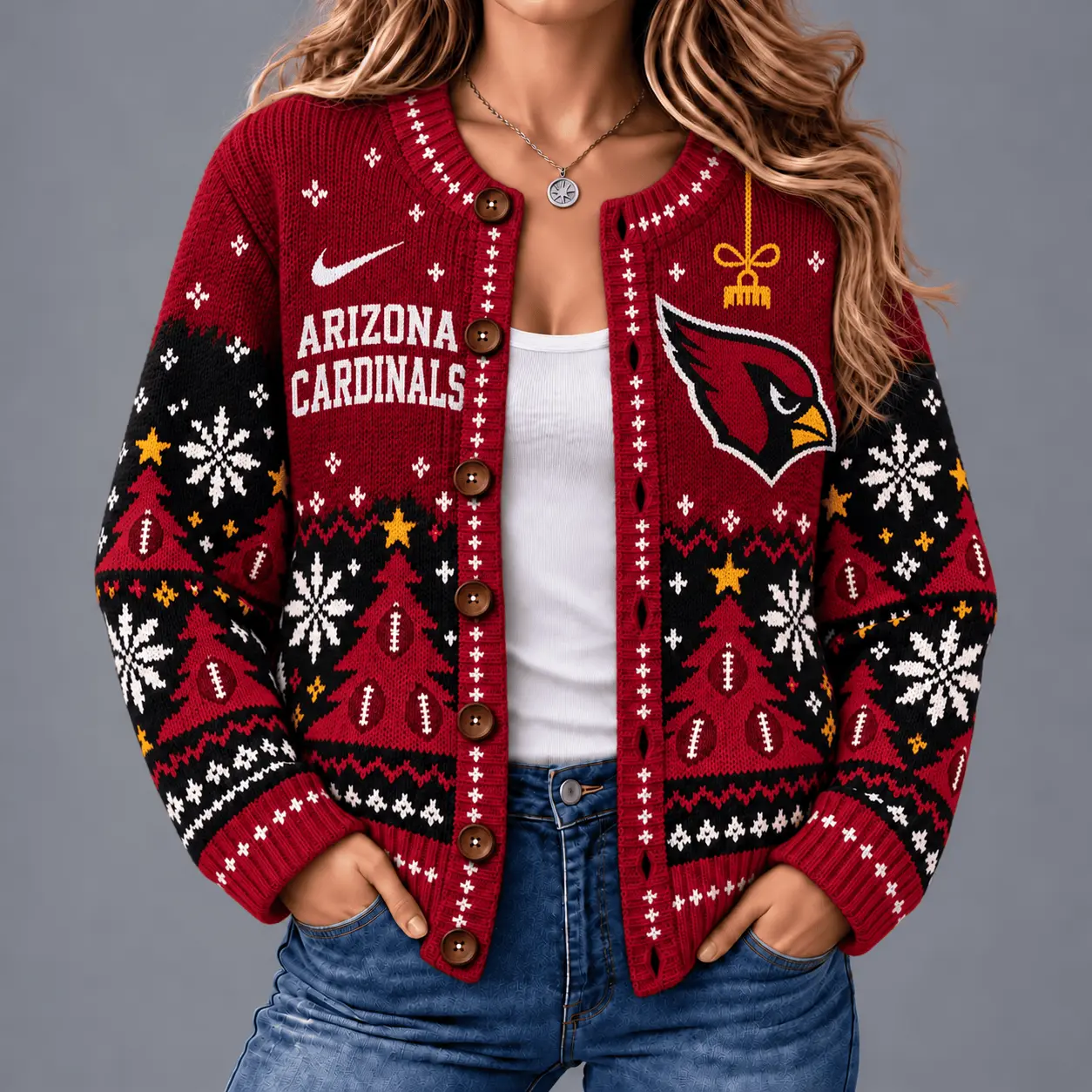 Arizona Cardinals | Premium NFL Game Day Winter Wonderland Snowflake Cardigan TD