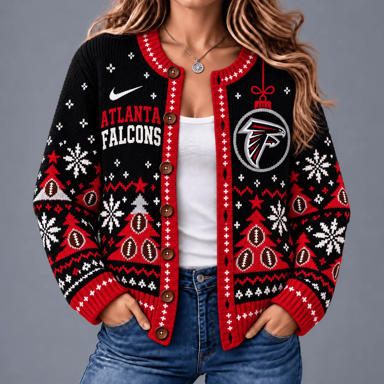 Atlanta Falcons | Premium NFL Game Day Winter Wonderland Snowflake Cardigan TD