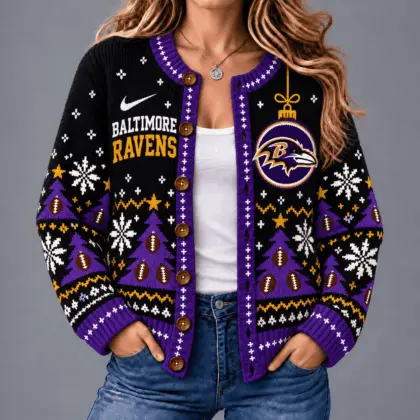 Baltimore Ravens | Premium NFL Game Day Winter Wonderland Snowflake Cardigan TD