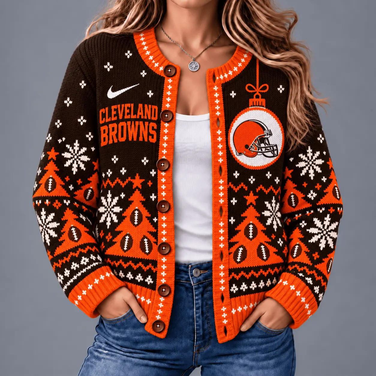 Cleveland Browns | Premium NFL Game Day Winter Wonderland Snowflake Cardigan TD