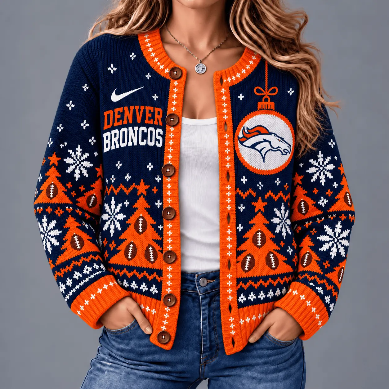 Denver Broncos | Premium NFL Game Day Winter Wonderland Snowflake Cardigan TD