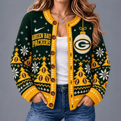 Green Bay Packers | Premium NFL Game Day Winter Wonderland Snowflake Cardigan TD