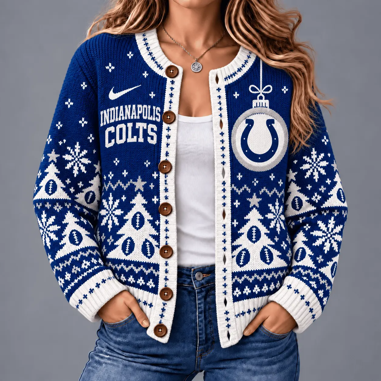 Indianapolis Colts | Premium NFL Game Day Winter Wonderland Snowflake Cardigan TD