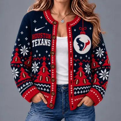 Houston Texans | Premium NFL Game Day Winter Wonderland Snowflake Cardigan TD