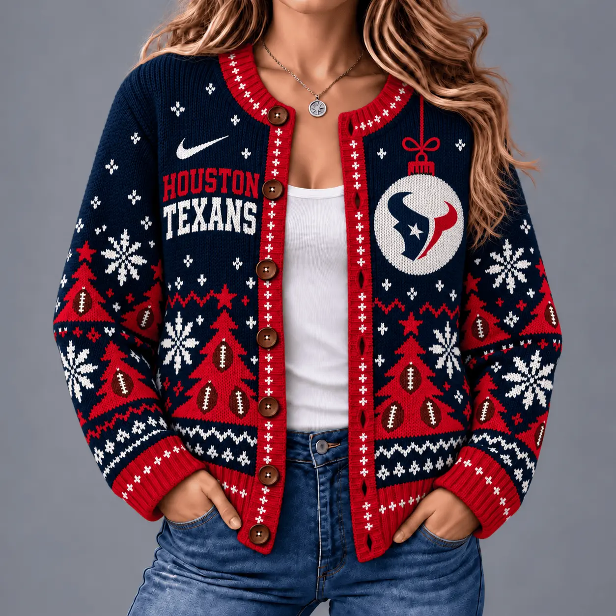 Houston Texans | Premium NFL Game Day Winter Wonderland Snowflake Cardigan TD