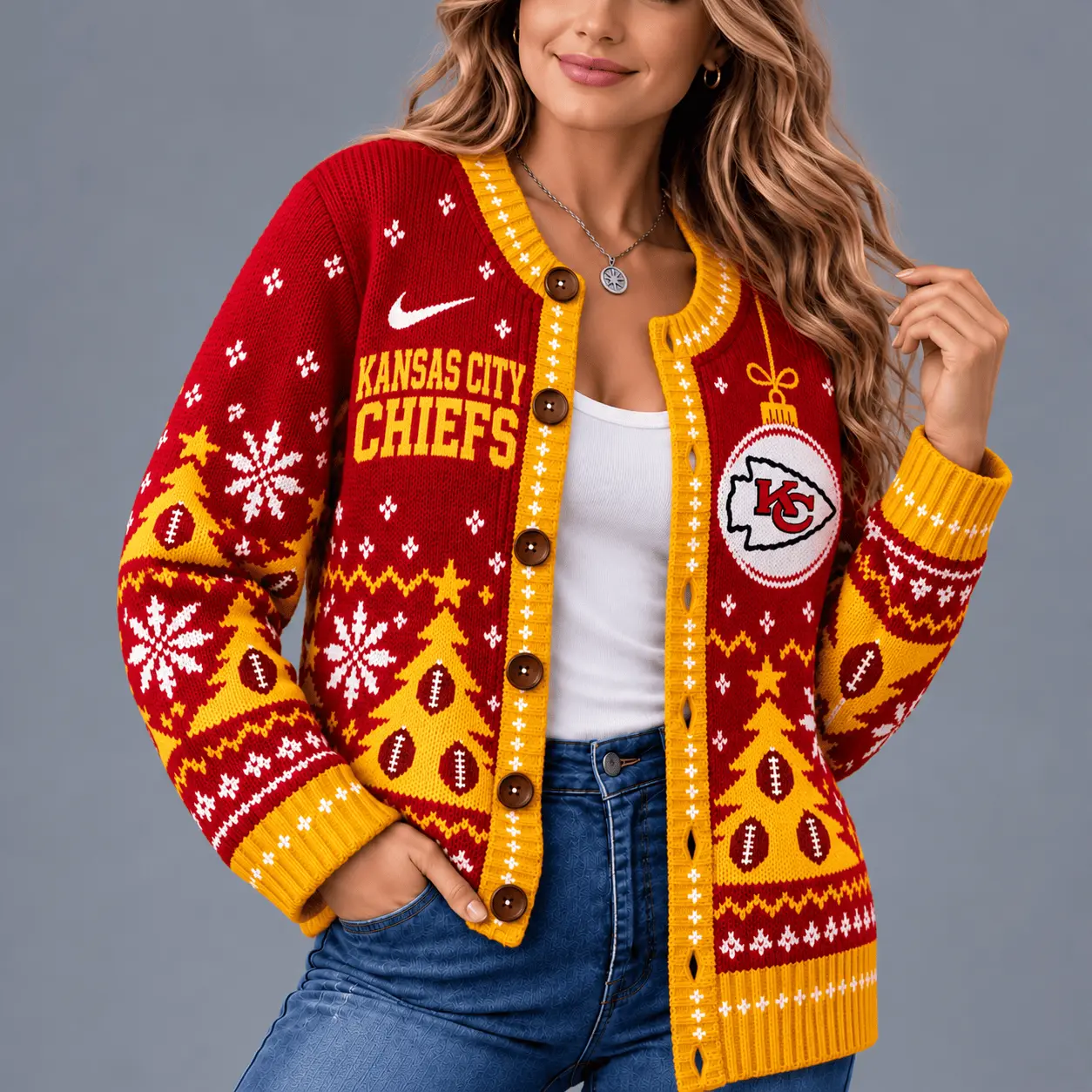 Kansas City Chiefs | Premium NFL Game Day Winter Wonderland Snowflake Cardigan TD - Image 2