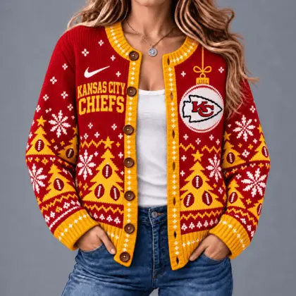 Kansas City Chiefs | Premium NFL Game Day Winter Wonderland Snowflake Cardigan TD