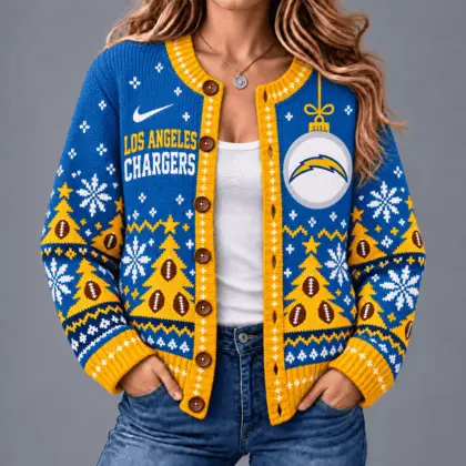 Los Angeles Chargers | Premium NFL Game Day Winter Wonderland Snowflake Cardigan TD