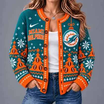 Miami Dolphins | Premium NFL Game Day Winter Wonderland Snowflake Cardigan TD