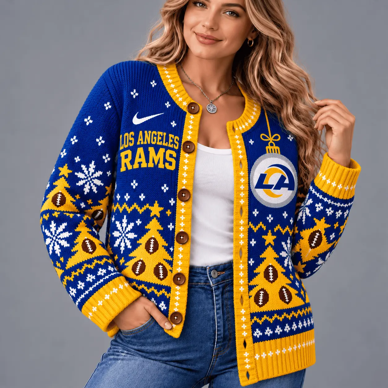 Los Angeles Rams | Premium NFL Game Day Winter Wonderland Snowflake Cardigan TD - Image 2