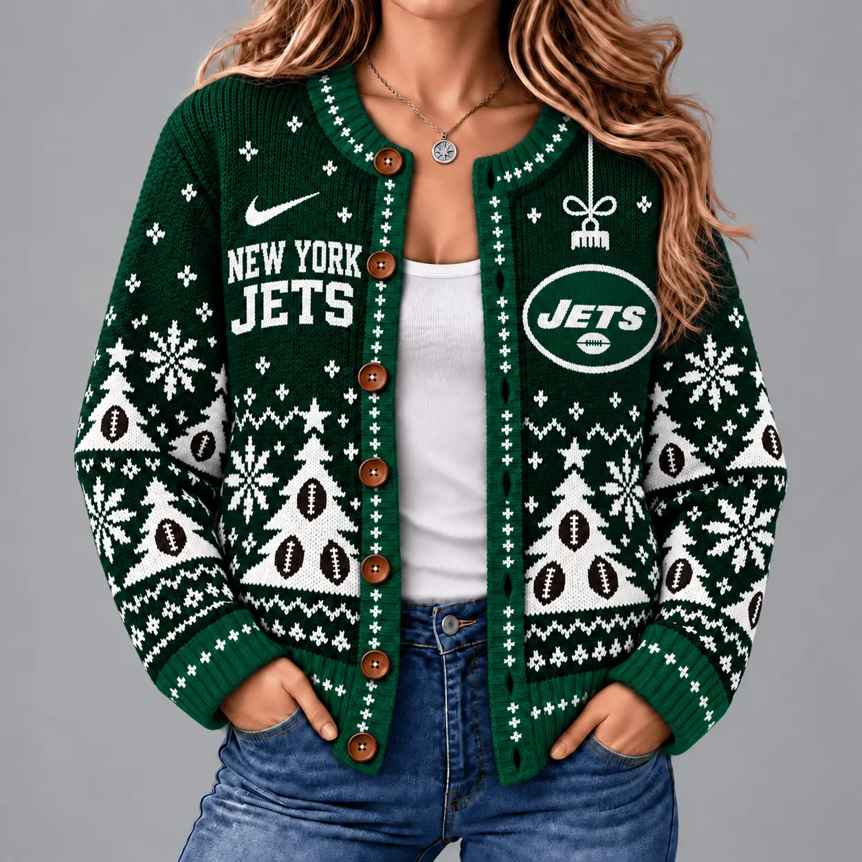 New York Jets | Premium NFL Game Day Winter Wonderland Snowflake Cardigan TD