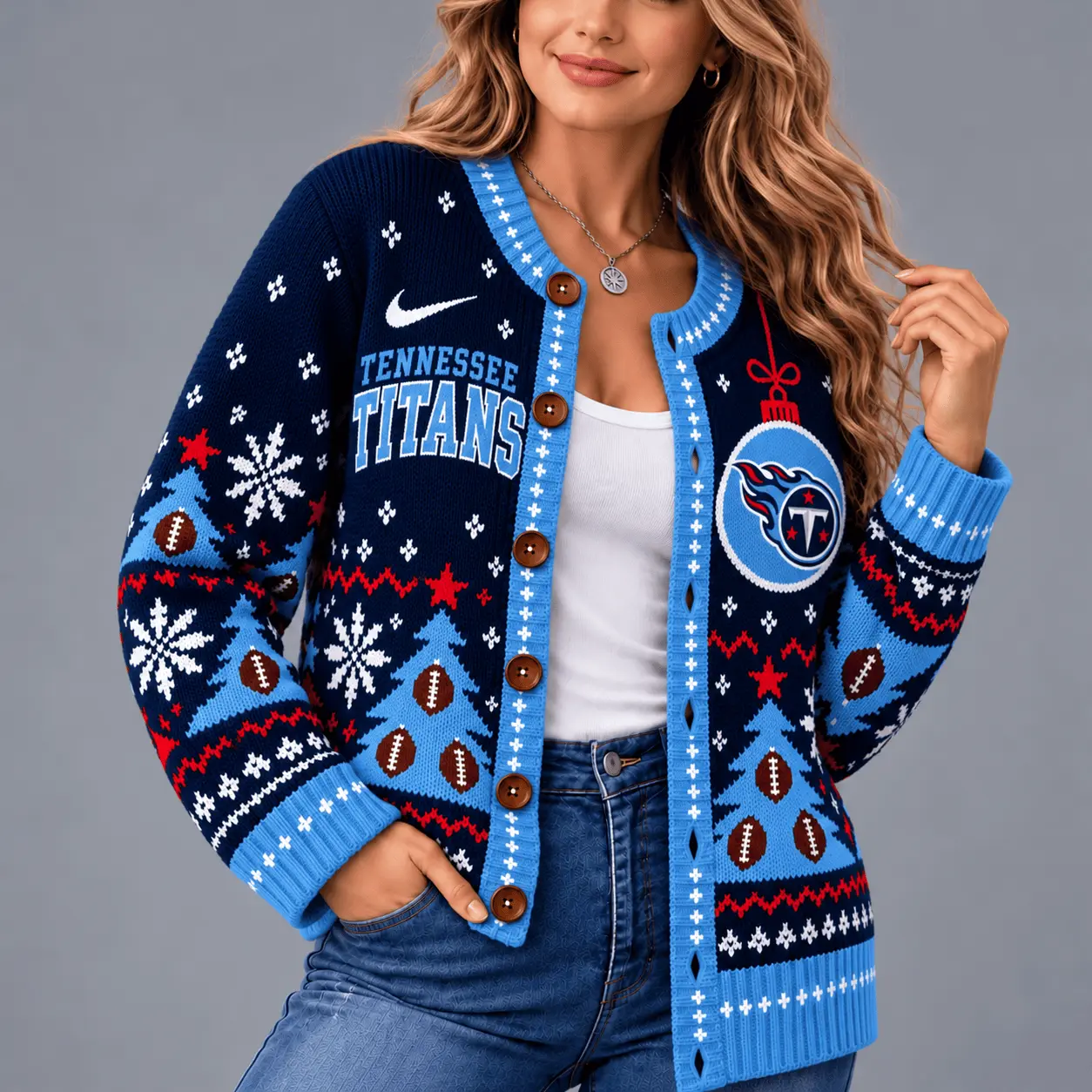 Tennessee Titans | Premium NFL Game Day Winter Wonderland Snowflake Cardigan TD - Image 2
