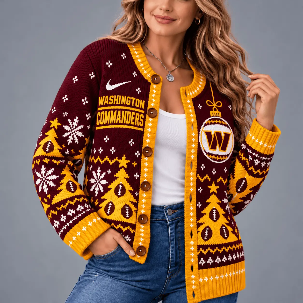 Washington Commanders | Premium NFL Game Day Winter Wonderland Snowflake Cardigan TD - Image 2