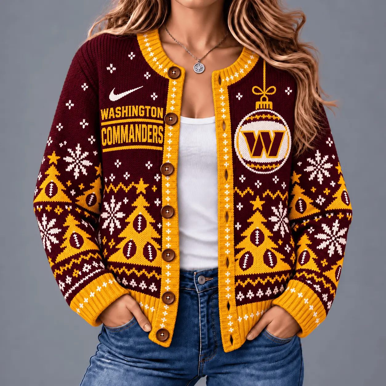 Washington Commanders | Premium NFL Game Day Winter Wonderland Snowflake Cardigan TD