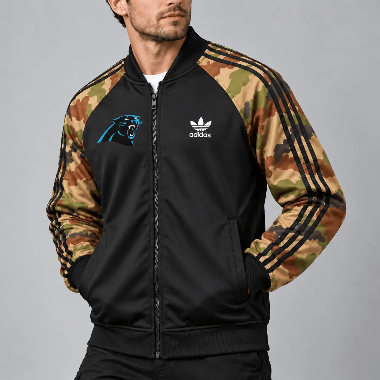 Carolina Panthers | Premium NFL Army Camo Baseball Jacket TD - Image 2