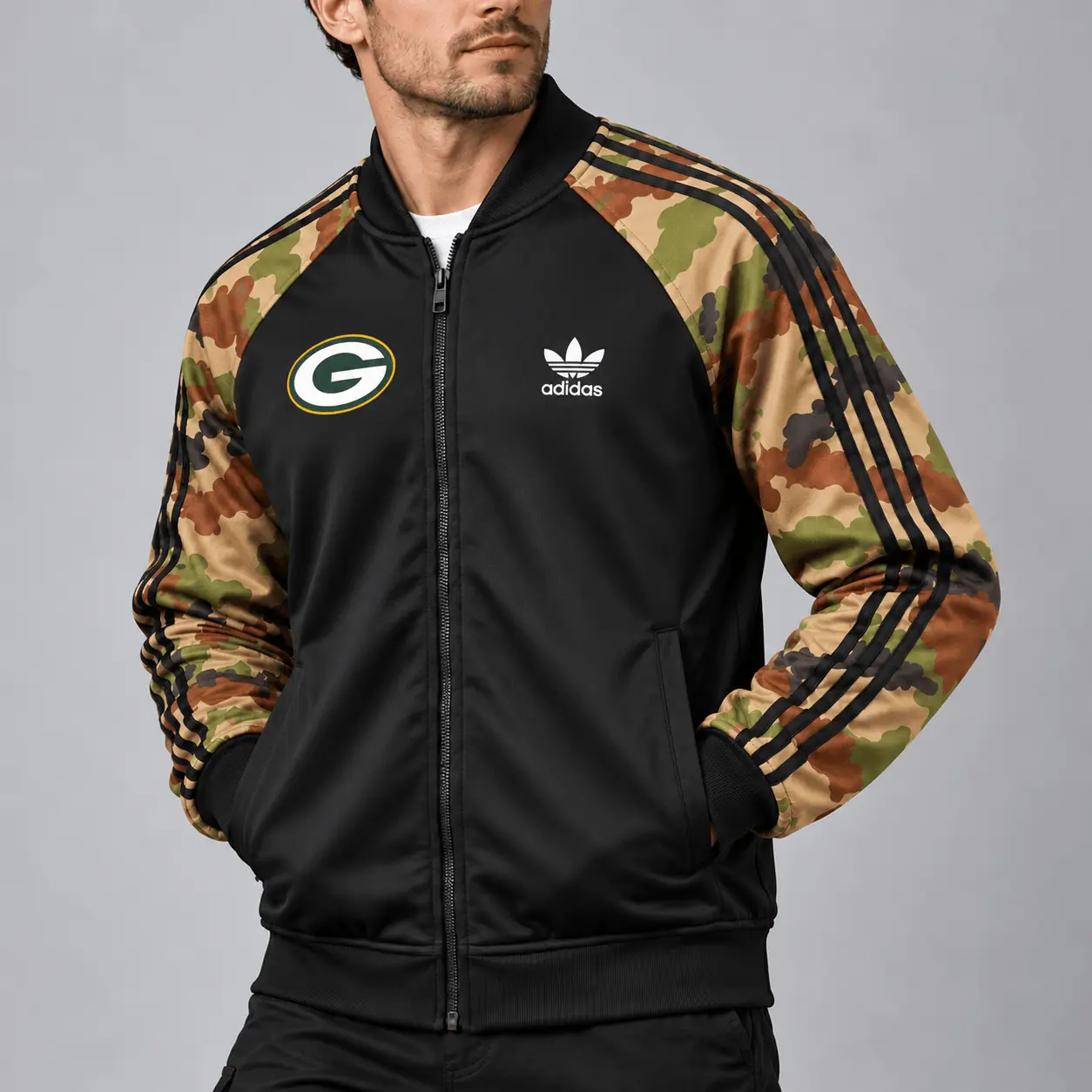 Green Bay Packers | Premium NFL Army Camo Baseball Jacket TD - Image 2