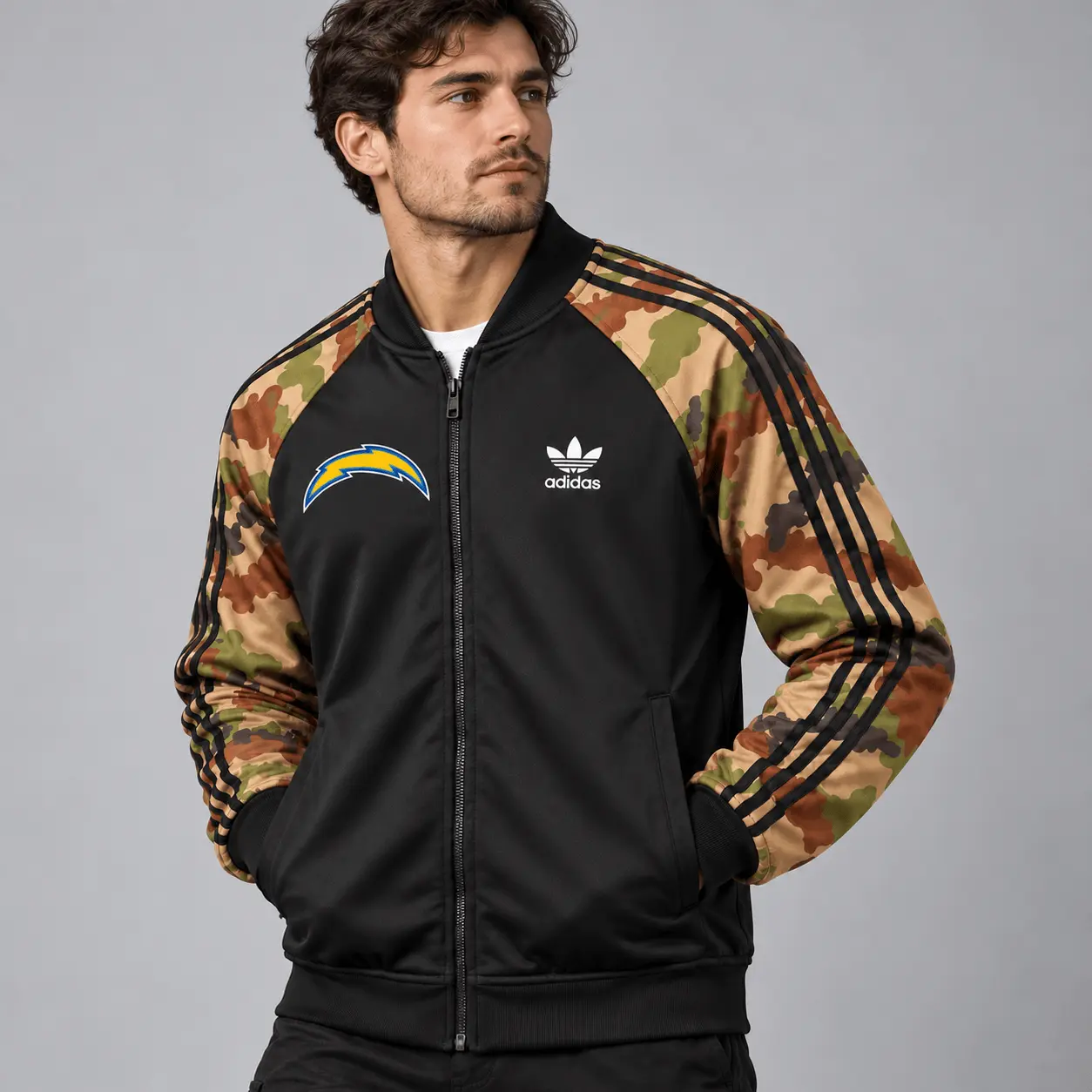 Los Angeles Chargers | Premium NFL Army Camo Baseball Jacket TD - Image 2