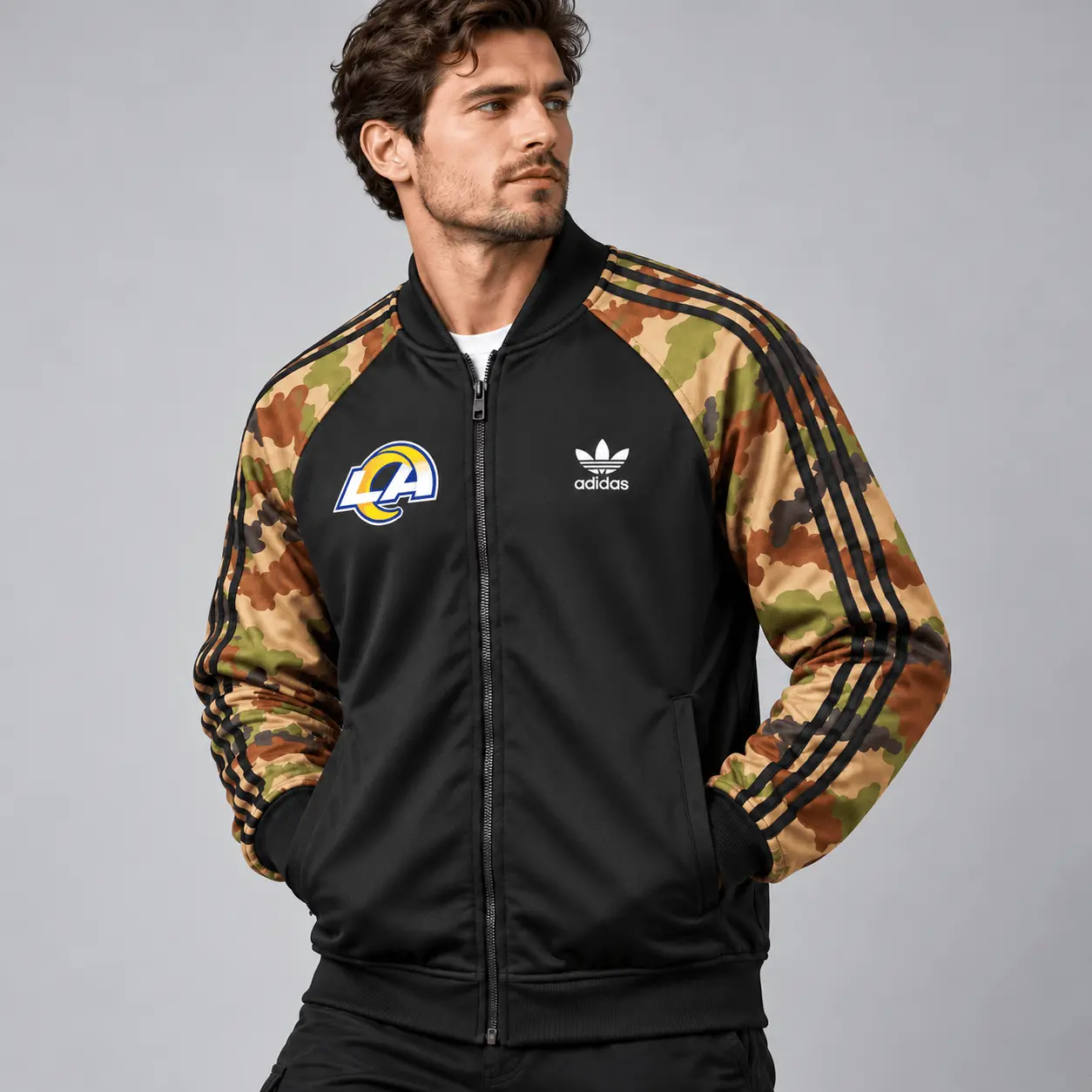 Los Angeles Rams | Premium NFL Army Camo Baseball Jacket TD - Image 2