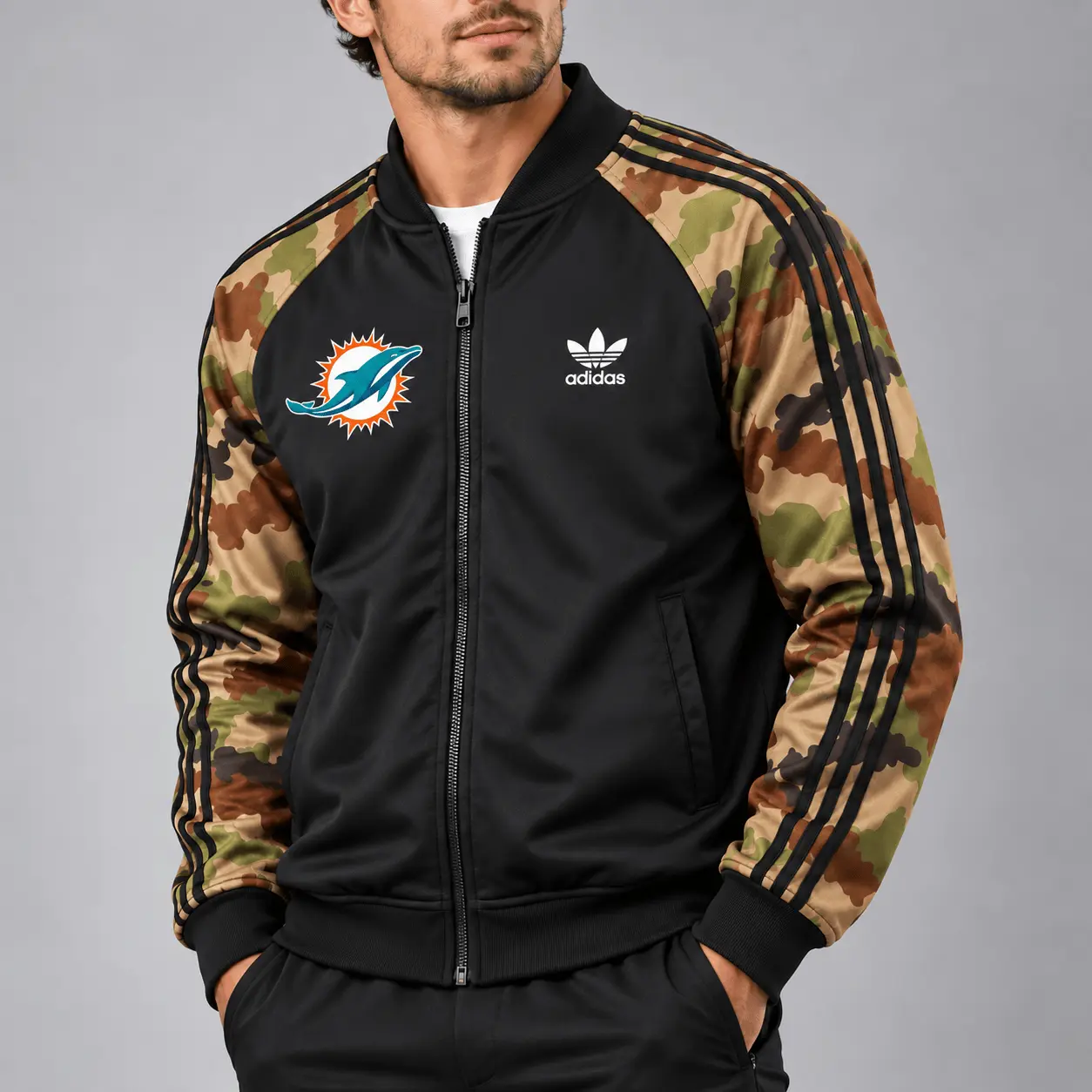 Miami Dolphins | Premium NFL Army Camo Baseball Jacket TD - Image 2