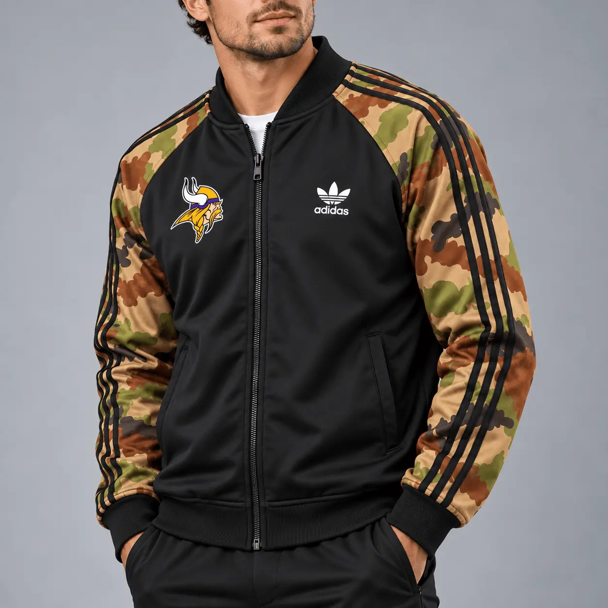 Minnesota Vikings | Premium NFL Army Camo Baseball Jacket TD - Image 2