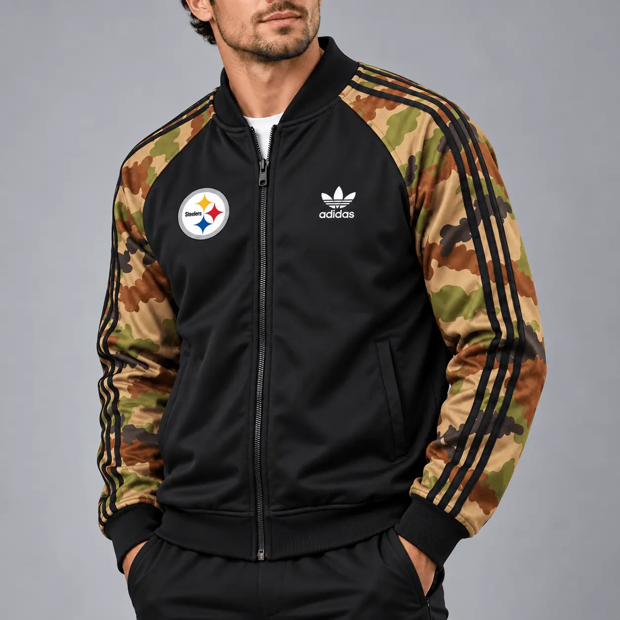 Pittsburgh Steelers | Premium NFL Army Camo Baseball Jacket TD - Image 2