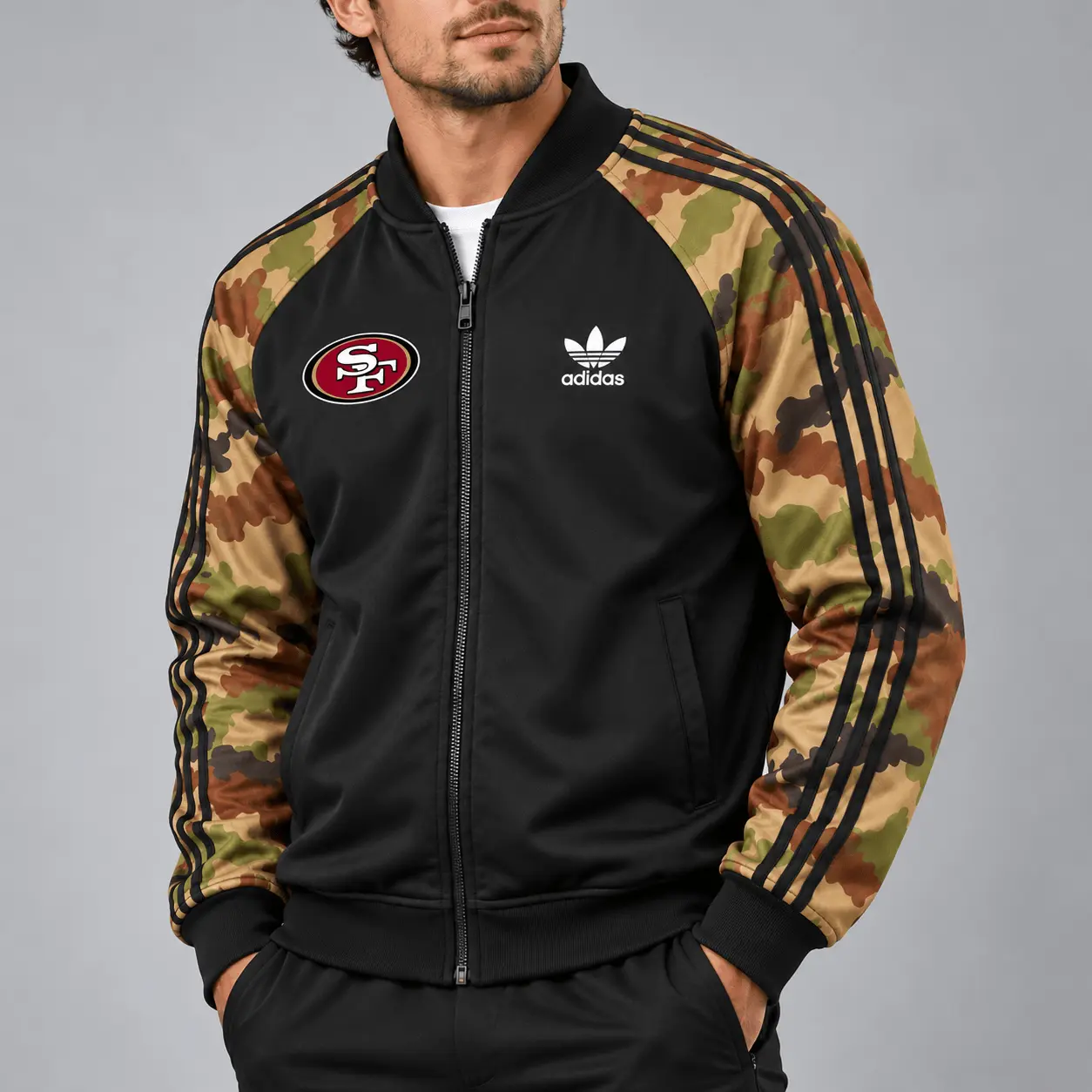 San Francisco 49ers | Premium NFL Army Camo Baseball Jacket TD - Image 2
