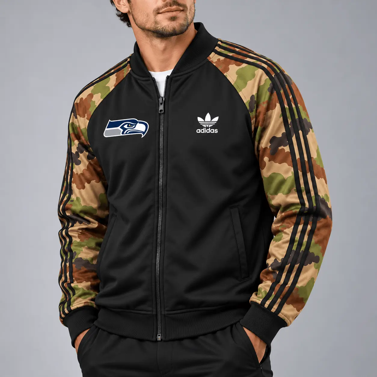 Seattle Seahawks | Premium NFL Army Camo Baseball Jacket TD - Image 2