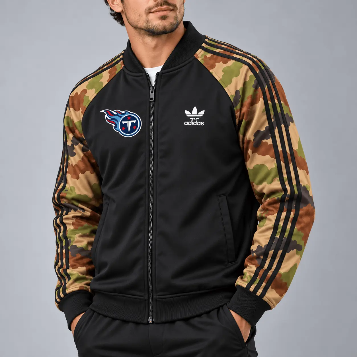 Tennessee Titans | Premium NFL Army Camo Baseball Jacket TD - Image 2