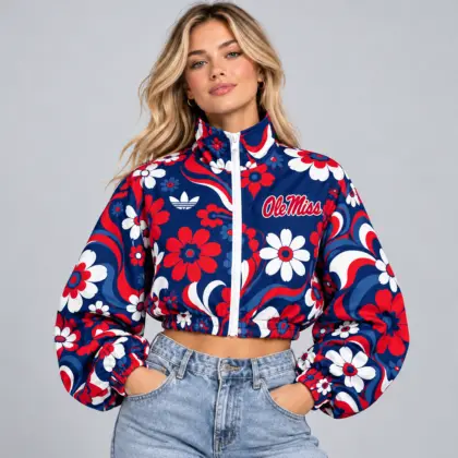 Arizona Wildcats | Premium NCAA Women's Retro Floral Print Zip Up Cropped Windbreaker Jacket Long Sleeve Casual Fashion NDN