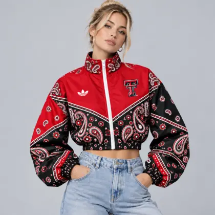 Texas Tech Red Raiders | Premium NCAA Women's Vintage Paisley Bandana Print Full Zip Cropped Bomber Jacket NDN