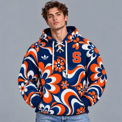 Syracuse Orange | Premium NCAA Retro Groovy Floral Swirl Print Lace Up V Neck Pullover Hoodie NDN