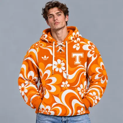 Tennessee Volunteers | Premium NCAA Retro Groovy Floral Swirl Print Lace Up V Neck Pullover Hoodie NDN