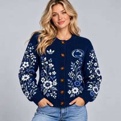 Penn State Nittany Lions | Premium NCAA Women's Elegant Botanical Floral Print Button Up Knit Cardigan Sweater NDN