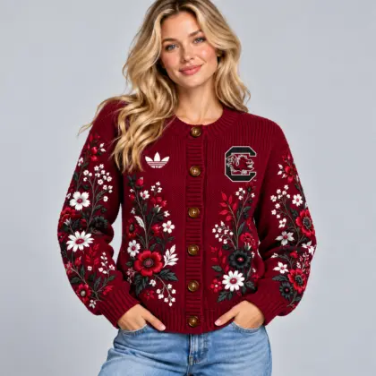 South Carolina Gamecocks | Premium NCAA Women's Elegant Botanical Floral Print Button Up Knit Cardigan Sweater NDN