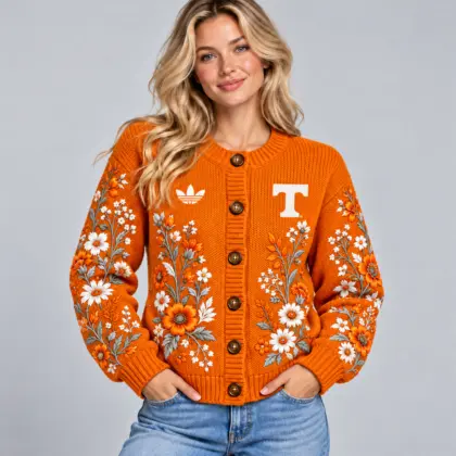 Tennessee Volunteers | Premium NCAA Women's Elegant Botanical Floral Print Button Up Knit Cardigan Sweater NDN