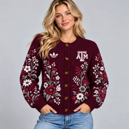 Texas A&amp;m Aggies | Premium NCAA Women's Elegant Botanical Floral Print Button Up Knit Cardigan Sweater NDN