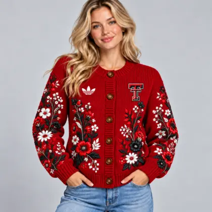 Texas Tech Red Raiders | Premium NCAA Women's Elegant Botanical Floral Print Button Up Knit Cardigan Sweater NDN